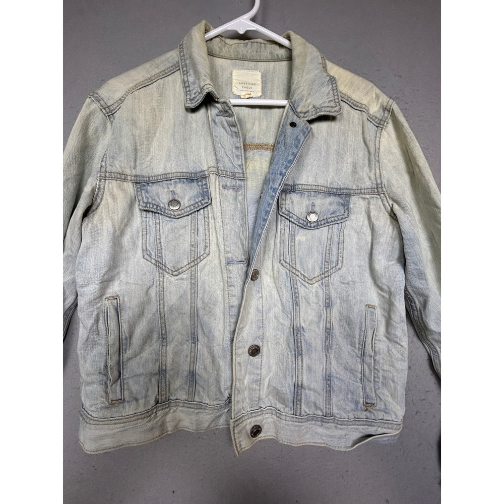 American Eagle Denim Jacket Cotton Light Wash Medium Mens